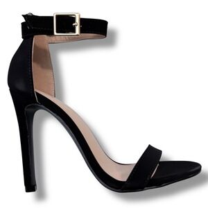 Glaze Charlie-1 Womens Black Ankle Strap Stiletto Heel Sandals Size 5.5 Open Toe